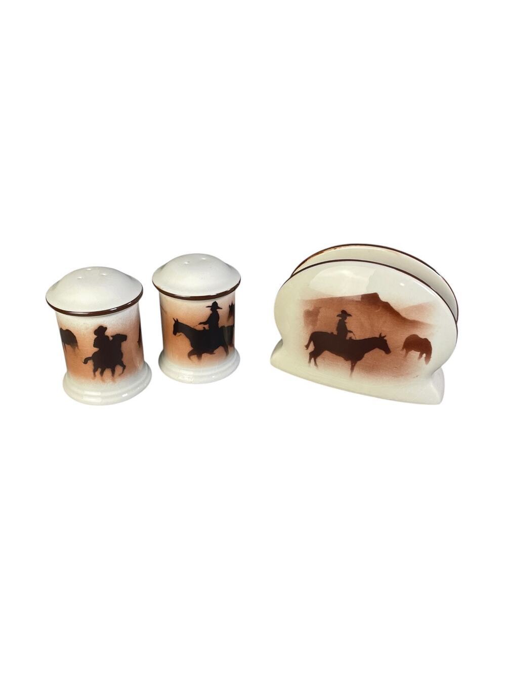 Montana Lifestyles Ceramic Western Desert Salt/Pepper Shakers & Napkin Holder
